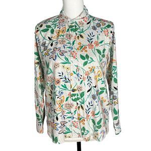 Ann Taylor LOFT Womens Size S/P Button Front Floral Blouse Shirt Top Long Sleeve